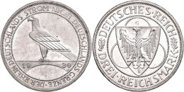 3 Reichsmark, 1930, G, Rheinlandräumung, Vz+., Katalog: J. 345 3 Reichmark, 1930, G, Rhineland Eviction,... - Other & Unclassified