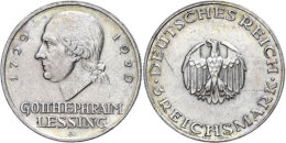 3 Reichsmark, 1929, A, Lessing, Kl. Rf., Vz., Katalog: J. 335 3 Reichmark, 1929, A, Lessing, Small Edge Nick,... - Other & Unclassified