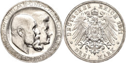 3 Mark, 1911, Wilhelm II., Variante Mit Hohem Querstrich, Kl. Rf., Vz., Katalog: J. 177b Vz3 Mark, 1911,... - Other & Unclassified