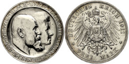 3 Mark, 1911, Wilhelm II., Variante Mit Hohem Querstrich, J. 177b, Kl. Rf., Vz+., Katalog: J. 177b 3 Mark,... - Other & Unclassified