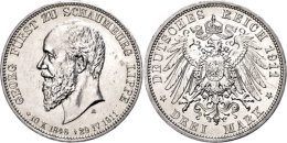 3 Mark, 1911, Georg, Auf Seinen Tod, Avers Etwas Berieben, Wz. Rf., Vz., Katalog: J. 166 Vz3 Mark, 1911, Georg,... - Other & Unclassified