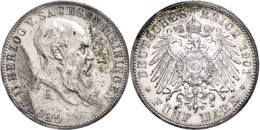 5 Mark, 1901, Georg II., Zum 75. Geburtstag, Kl. Rf., Kräftige Patina, F. Vz., Katalog: J. 150 5 Mark,... - Otros & Sin Clasificación