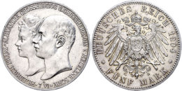 5 Mark, 1905, Friedrich Franz IV., Zur Hochzeit, Kl. Rf., Ss-vz., Katalog: J. 87 Ss-vz5 Mark, 1905, Friedrich... - Other & Unclassified