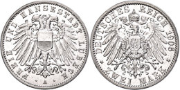 2 Mark, 1906, Gereinigt, Ss-vz., Katalog: J. 81 Ss-vz2 Mark, 1906, Cleaned, Very Fine To Extremly Fine.,... - Other & Unclassified