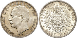 3 Mark, 1910, Friedrich II., Schöne Tönung, St., Katalog: J. 39 St3 Mark, 1910, Friedrich II., Nice... - Other & Unclassified
