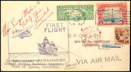 1929, 2.9, Erstflug San Juan - Paramaribo, Brief Mit Entsprechender Frankatur Und Sonder-Cachet Mit Weiterflug Ab... - Otros & Sin Clasificación