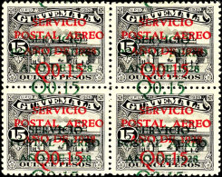 10 C. Auf 15 P Freimarke, Flugpostausgabe 1930, Abart "doppelter Aufdruck", Viererblock, Tadellos Postfrisch, Mi.... - Guatemala