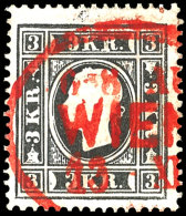 3 Kr. Schwarz, Type Ib ( Beide R Verstümmelt), Entwertet Mit Rotem Stempel "WIEN", Tadellose Erhaltung,... - Otros & Sin Clasificación