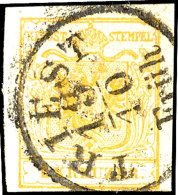 1 Kr. Goldgelb, Maschinenpapier Type Ib, Unten Rechts Lupen- Sonst Breitrandig, Gestempelt "Triest 13/10",... - Other & Unclassified
