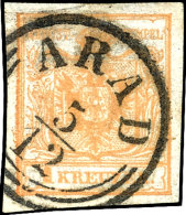 1 Kr. Braunorange, Handpapier Type Ia, Allseits Gut Gerandet, Links Deutlicher Randdruck, Gestempelt "ARAD 5/12",... - Autres & Non Classés