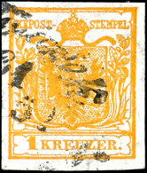 1 Kr. Orange, Handpapier Type Ib, Mit Wasserzeichen, Allseits Gut Gerandet, Klar Gestempelt Mit Teilstempel... - Other & Unclassified