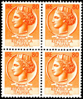 5 - 80 L. Italia Komplett In Postfrischen 4er-Blocks, Mi. 560,-, Katalog: 884/91 **5 - 80 L. Italia Complete In... - Unclassified