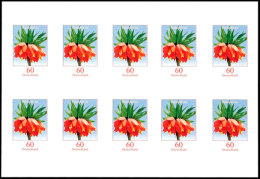 60 C. Dauerserie Blumen "Kaiserkrone", Folienblatt Mit 10 Briefmarken, Mit Abart "ungestanzt", Tadellos Postfrisch... - Other & Unclassified