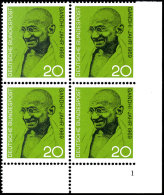 20 Pfg "Gandhi Jahr 1969", Abart "rechts Ungezähnt", Viererblock Vom Eckrand Unten Rechts Mit Formnummer "1",... - Other & Unclassified
