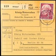 3 M. Heuss I Als Einzelfrankatur Auf Paketkarte Aus HITDORF 2.12.49 Nach Berlin, 170,-, Katalog: 196 BF3 M.... - Other & Unclassified