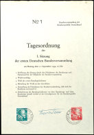 10 U. 20 Pfg Bundestag, Mit SST "(22 C) BONN 12.9.49 -16 TAG DER WAHL DES BUNDESPRÄSIDENTEN" Auf Tagesordnung... - Other & Unclassified