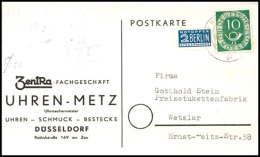 2 Pfg. Mit Wasserzeichen 3 Y Auf Firmenpostkarte Aus DÜSSELDORF 2.2.53 Mit 10 Pfg. Posthorn Nach Wetzlar,... - Autres & Non Classés