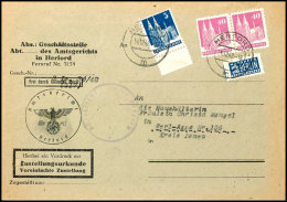 2 Pfg. Mit Postmeisterdurchstich Herford Auf Brief Mit Zustellungsurkunde Aus HERFORD 14.12.48 Mit 40 Pfg. (2) Und... - Autres & Non Classés