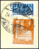 2 Pfg. Mit Postmeisterdurchstich Steinau 8 Auf Briefstück Mit 4 Pfg. Bauten Und Stempel STEINAU 24.12.48,... - Other & Unclassified