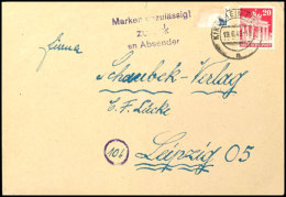 2 Pfg. Gezähnt Auf Brief Aus KIRCHEIM 19.6.49 Nach Leipzig Und Retour Mit Violettem L3 "Marken... - Autres & Non Classés