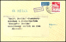 2 Pfg. Geschnitten Auf Brief Aus WEILHEIM 22.1.49 Mit 20 Pfg. Bauten Nach Dresden, Retour Mit Aufkleber Der... - Autres & Non Classés