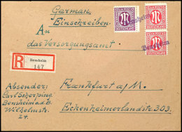 12 Pfg. Und Senkrechtes Paar 15 Pfg. AM-Post Je Mit Notstempel-L1 "Bensheim" In Violett Auf R-Brief Nach Frankfurt... - Other & Unclassified
