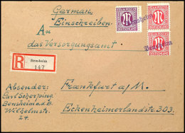 12 Pfg. Und Senkrechtes Paar 15 Pfg. AM-Post Je Mit Notstempel-L1 "Bensheim" In Violett Auf R-Brief Nach Frankfurt... - Otros & Sin Clasificación