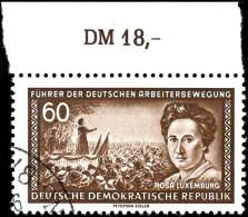 1955, "Rosa Luxemburg" 60 Pf. Mit Bess. WZ., Gefäll.-Stpl., Tadellos Mit Oberrand, Gepr. Paul BPP, Mi. 60,-,... - Otros & Sin Clasificación