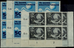 50 Pf. UPU U. 12+3 Pf. Tag D. Briefmarke Je 4er-Block Mit DV Und Je Im 4er-Block Mit DZ, Tadellos Postfrisch,... - Autres & Non Classés