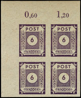 6 Pf. Grauviolett, Ungezähnter 4er-Block A. D. Linken Oberen Bogenecke, Tadellos Postfrisch, Mi. 200,-,... - Other & Unclassified