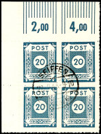 20 Pf. Eckrandviererblock Links Oben(!) Mit Postmeisterdurchstich Vom Postamt Seiffen, Tadellos Gestempelt SEIFFEN... - Other & Unclassified