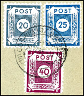 Postmeistertrennung Coswig L 10, 20 Pfg In Seltener Farbe Blaugrau, Zusammen Mit 25 Und 40 Pfg Auf Briefstück,... - Other & Unclassified
