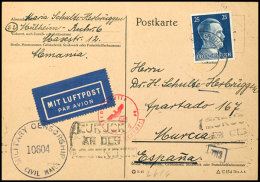 1945, 25 Pfg. Hitler Als Portogerechte Einzelfrankatur Auf Auslands-Luftpostkarte Aus MÜLHEIM (RUHR) 10.3.45... - Autres & Non Classés