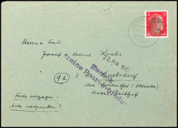 1945, 12 Pfg. Hitler Mit Stempel LUGAU 22.4.45 Auf Brief Nach Karlsdorf, Sudetenland, Nicht Mehr Befördert Und... - Otros & Sin Clasificación