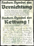 ALLIIERTE PROPAGANDA: Illustriertes Flugblatt "Aachen, Symbol Der Vernichtung", Format 11 X 15 Cm, Unvermeidbare... - Otros & Sin Clasificación