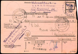 1945, Komplette Dienstpost-Postanweisung Der Wehrmachthauptkasse Aus KRUMMAU 7.5.45 Im Ortsverkehr Vom Letzten Tag... - Otros & Sin Clasificación