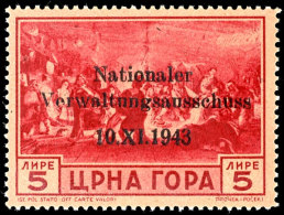 5 Lire Verwaltungsausschuss, Aufdruck Von Feld 22  Der Überdruckplatte, Tadellos Postfrisch, Unsigniert,... - Ocu. Alemana: Montenegro