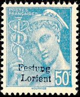 50 C. Freimarke Hellblau Mit Aufdruck "Festung Lorient", Tadellos Postfrisch, Auflage Nur 1.800 Stück,... - Autres & Non Classés