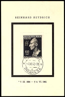 60 H. Heydrich Auf Kleinformatigen Trauer-Gedenkblatt (dicker Kreidekarton) Mit Stempel "PRAG 54 4.VI.43", Pracht,... - Boehmen Und Maehren