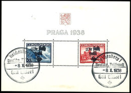 Blockausgabe "Briefmarkenausstellung PRAGA" Mit Handstempel-Aufdrucken "Wir Sind Frei! + Hakenkreuz", Gestempelt... - Autres & Non Classés