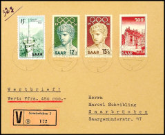 500 Fr. Freimarke Mit 371/72 Und 369 Auf Portorichtigem Wert-Brief "SAARBRÜCKEN 2 14.5.57. - 12" Mit... - Other & Unclassified