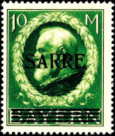 10 Mark Bayern Mit Aufdruck "Sarre", Abart I "kleines A In Sarre", Tadellos Postfrisch, Unsigniert, Fotoattest Ney... - Other & Unclassified