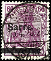 60 Pfg Germania In Rotlila Mit Aufdruck "Sarre" In Type I, Gestempelt "Sulzbach - * (Saar) B 13.4.20", Tadellose... - Other & Unclassified