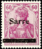 60 Pfg Germania In Rotlila Mit Aufdruck "Sarre" In Type I, Tadellos Postfrisch, Gepr. Burger BPP Und Fotoattest... - Otros & Sin Clasificación