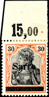 30 Pfg Germania Dunkelrotorange/schwarz Auf Orangeweiß Mit Aufdruck "Sarre" In Type I,... - Otros & Sin Clasificación