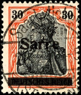 30 Pfg Germania Auf Orangeweißem Papier Mit Aufdruck "Sarre" In Type I, Gestempelt "Saarbrücken 3 - *... - Otros & Sin Clasificación