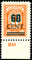 60 Cent Grünaufdruck Tadellos Postfrisch, Tiefst Gepr. Petersen BPP, Mi. 700,-, Katalog: 237I **60 Cent... - Memel (Klaipeda) 1923