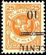 15 C. Auf 25 M. Lebhaftrötlichorange, Aufdruck Kopfstehend, Tadellos Postfrisch, Fotobefund Huylmans BPP:... - Memel (Klaïpeda) 1923