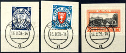 40 Pfg, 50 Pfg U. 1 Gulden Freimarken Mit Wz. Hakenkreuze, Auf Drei Luxus-Briefstücken, Einheitlich Gestempelt... - Other & Unclassified