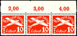 10 Pfennig Flugpost 1935, Waagerechter Dreierstreifen Vom Oberrand Mit Den Plattenfehler I Und II Sowie... - Other & Unclassified